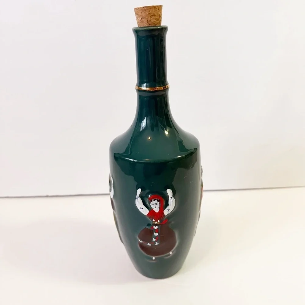 Real Vinicola Portugal Porcelain Green Embossed Wine Bottle Folk Dancers EMPTY